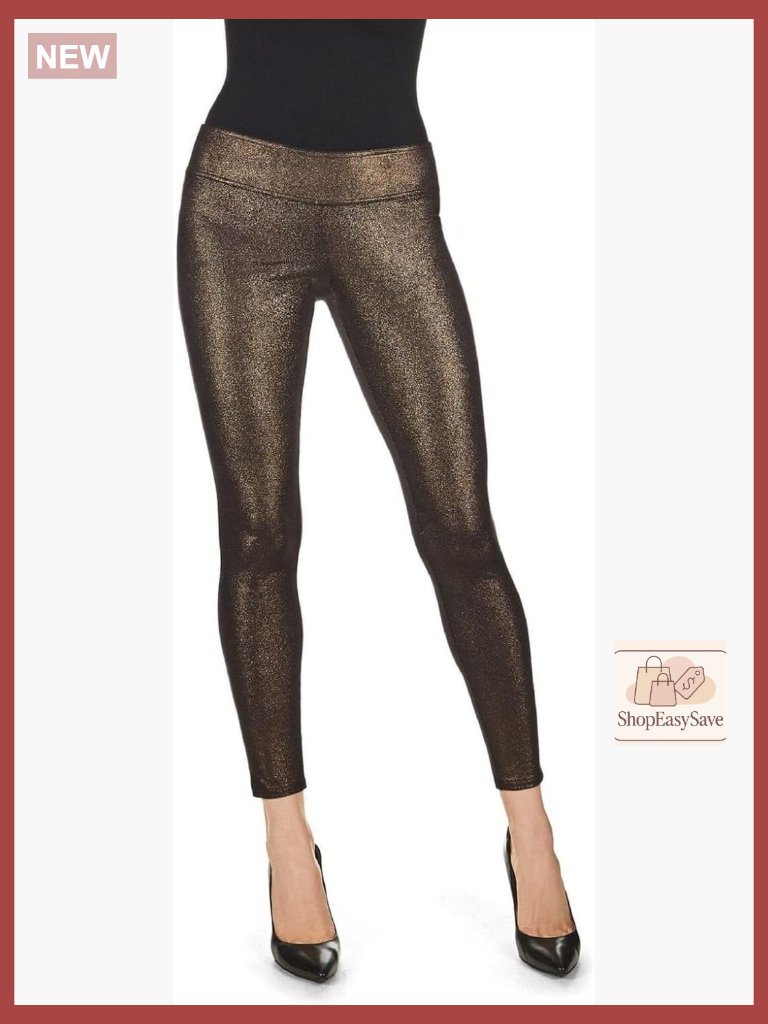 Metallic High Waist Shaping Leggings Slim Fit Compression Night Out Chic